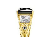 Yellow gold Three-Stone Fancy Black Princess Cut Diamond Braided Band Ring with Four-Prong Setting_29