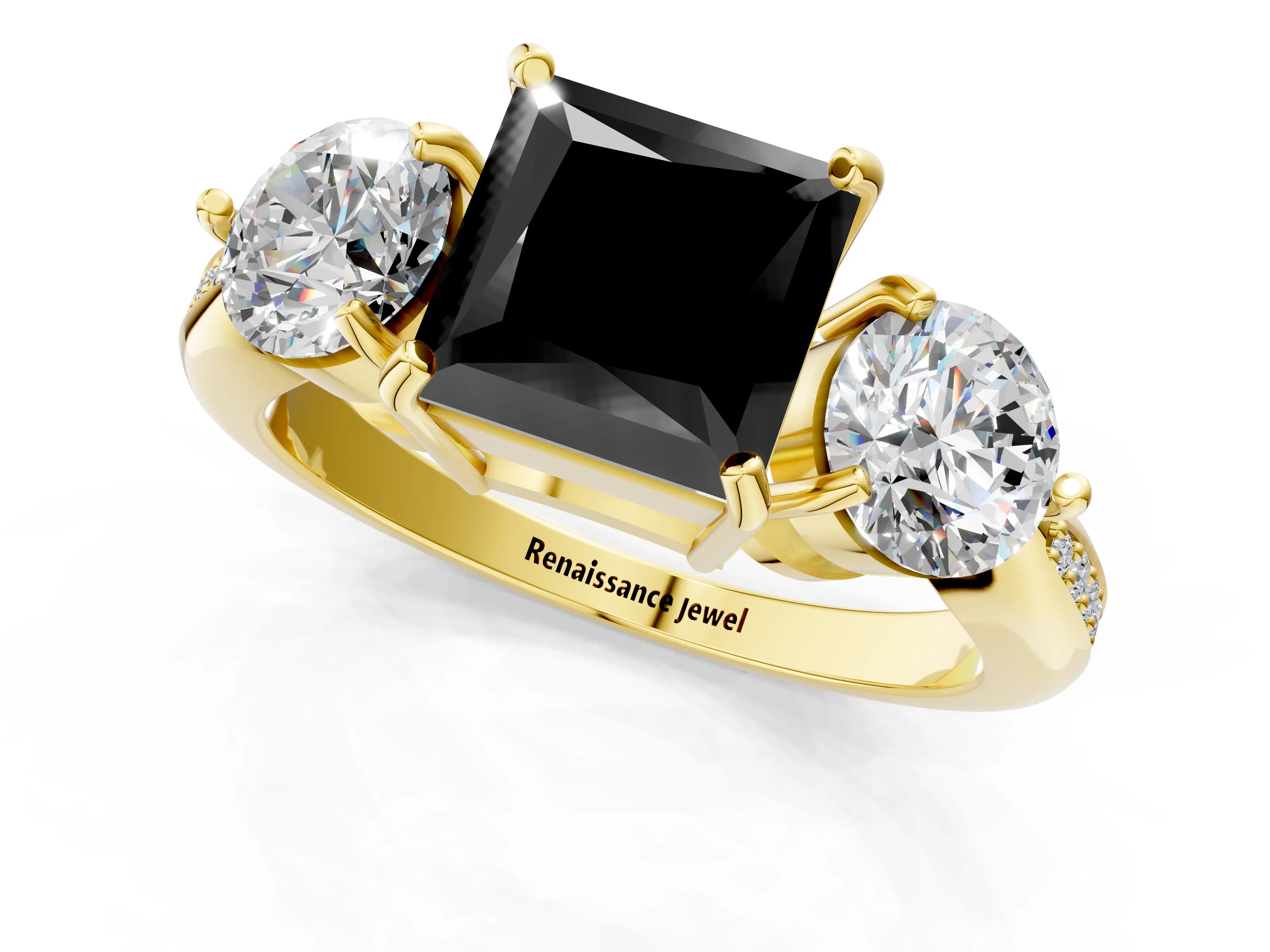 Yellow gold Three-Stone Fancy Black Princess Cut Diamond Channel Set Engagement Ring with Prong Setting_13
