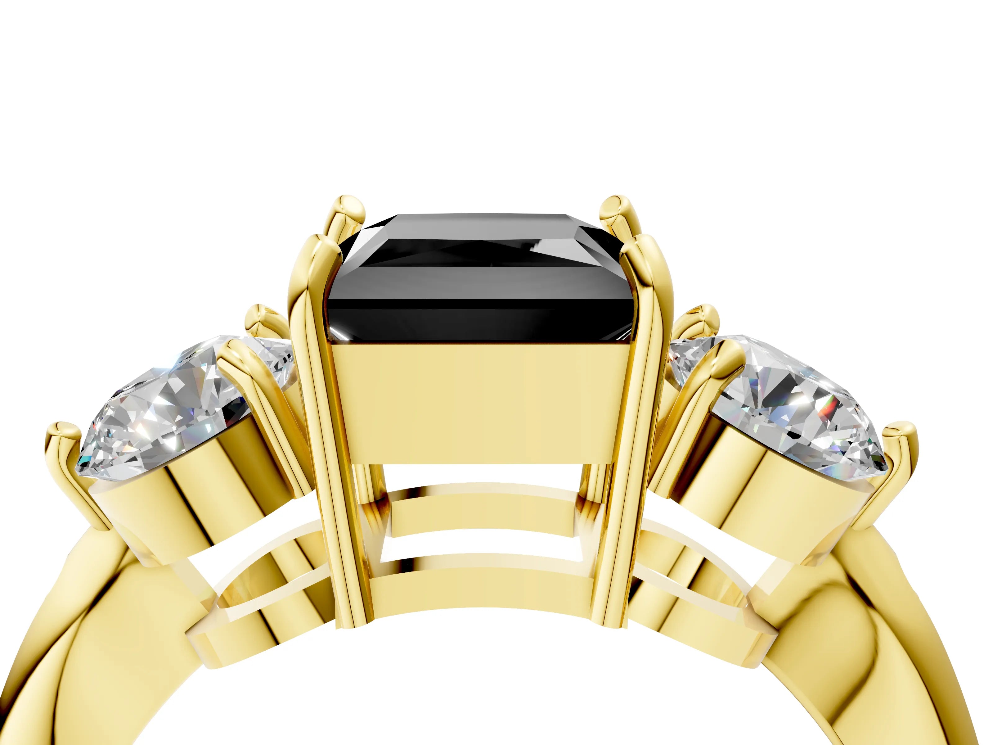 Yellow gold Three-Stone Fancy Black Princess Cut Diamond Channel Set Engagement Ring with Prong Setting_16