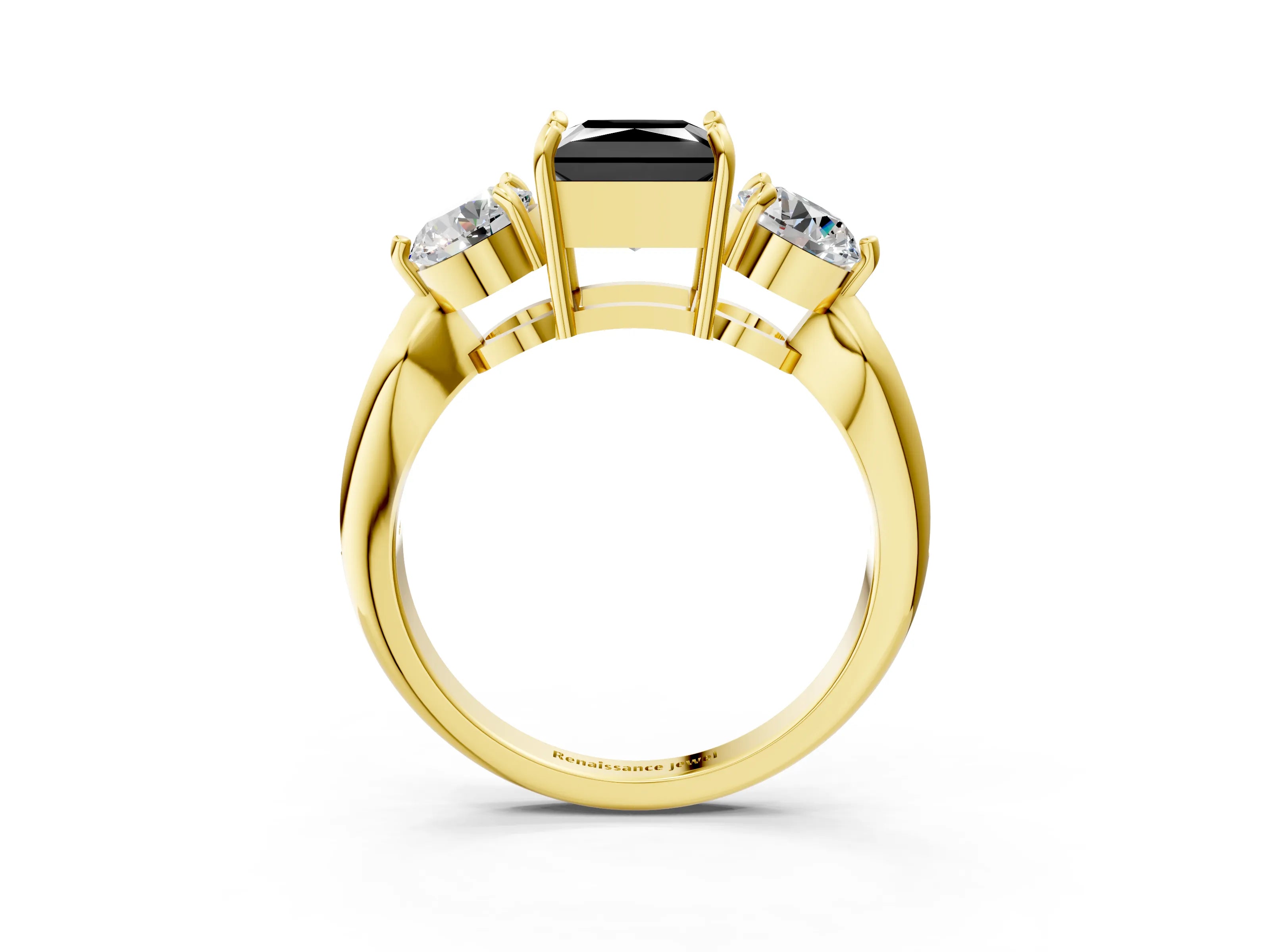 Yellow gold Three-Stone Fancy Black Princess Cut Diamond Channel Set Engagement Ring with Prong Setting_3