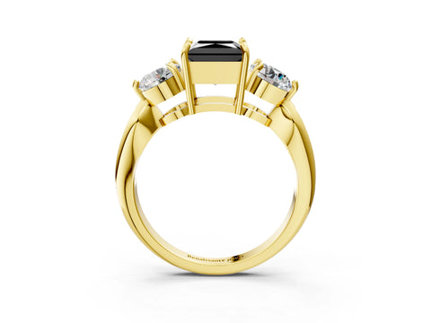 Yellow gold Three-Stone Fancy Black Princess Cut Diamond Channel Set Engagement Ring with Prong Setting_3