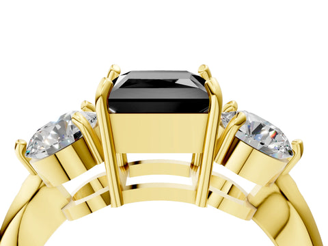 Yellow gold Three-Stone Fancy Black Princess Cut Diamond Channel Set Engagement Ring with Prong Setting_4
