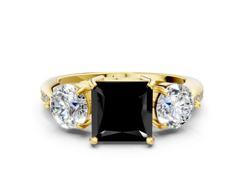 Yellow gold Three-Stone Fancy Black Princess Cut Diamond Channel Set Engagement Ring with Prong Setting
