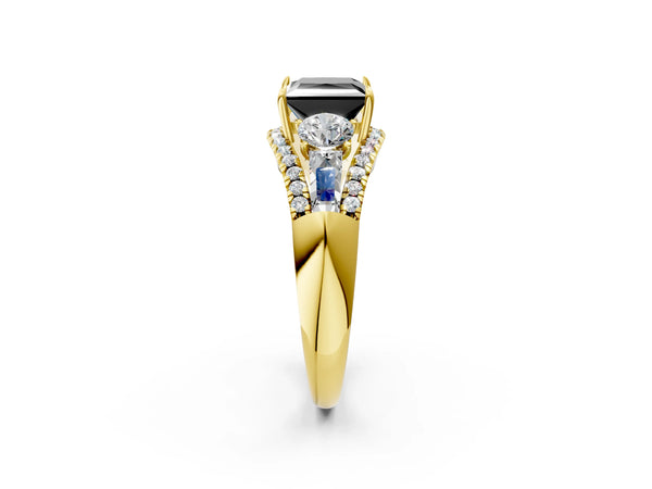 Yellow Gold Princess Cut Five Stone Baguette Engagement Ring Setting for Black Center