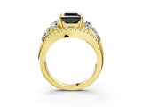 Yellow gold Three-Stone Fancy Black Princess Cut Diamond Engagement Ring with Pave Band and Prong Setting_3