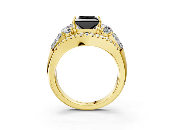Yellow Gold Princess Cut Five Stone Baguette Engagement Ring Setting for Black Center