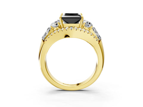 Yellow gold Three-Stone Fancy Black Princess Cut Diamond Engagement Ring with Pave Band and Prong Setting_3
