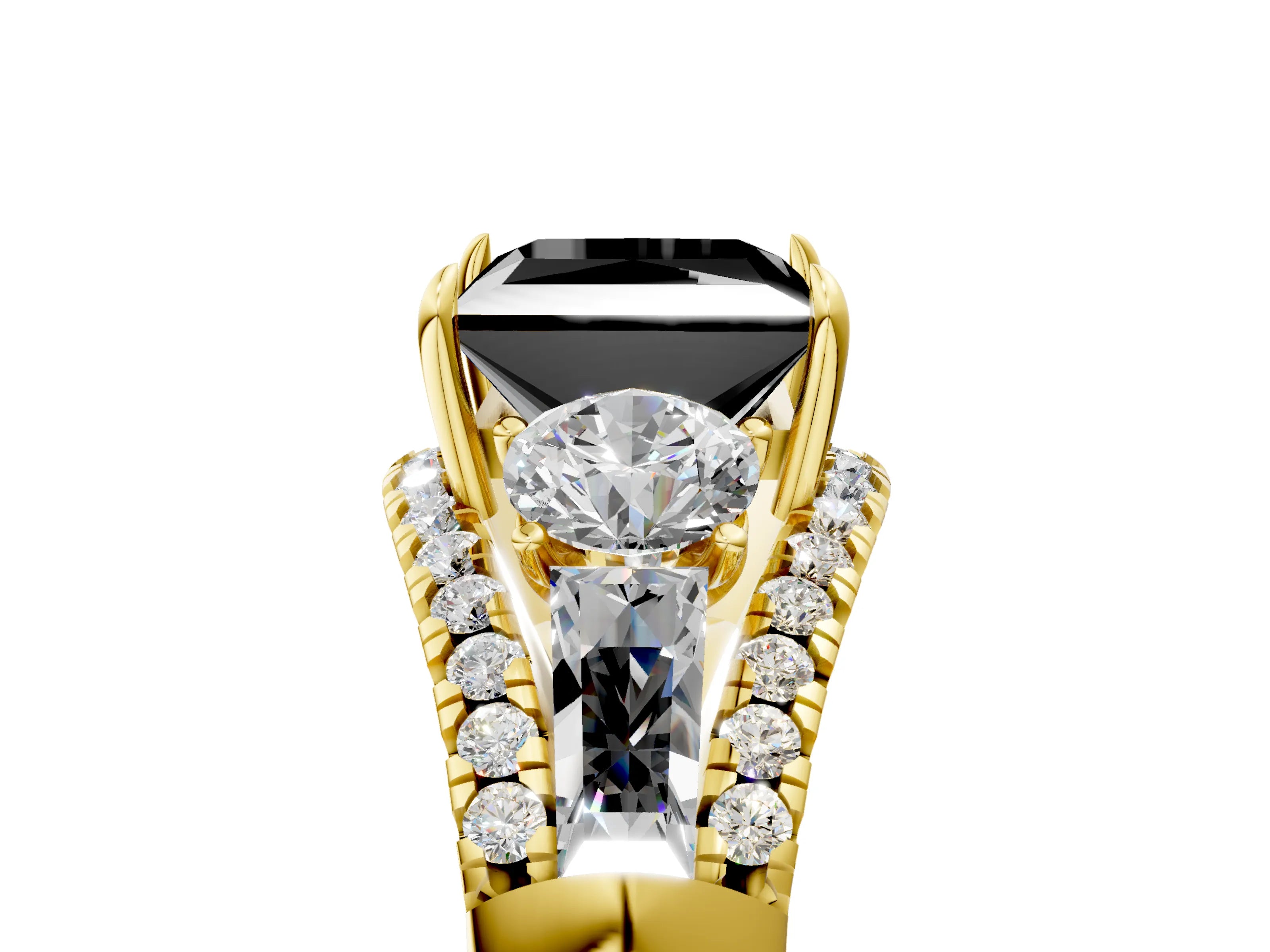 Yellow gold Three-Stone Fancy Black Princess Cut Diamond Engagement Ring with Pave Band and Prong Setting_5