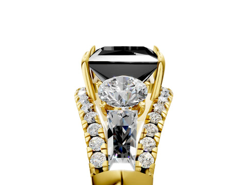 Yellow gold Three-Stone Fancy Black Princess Cut Diamond Engagement Ring with Pave Band and Prong Setting_5