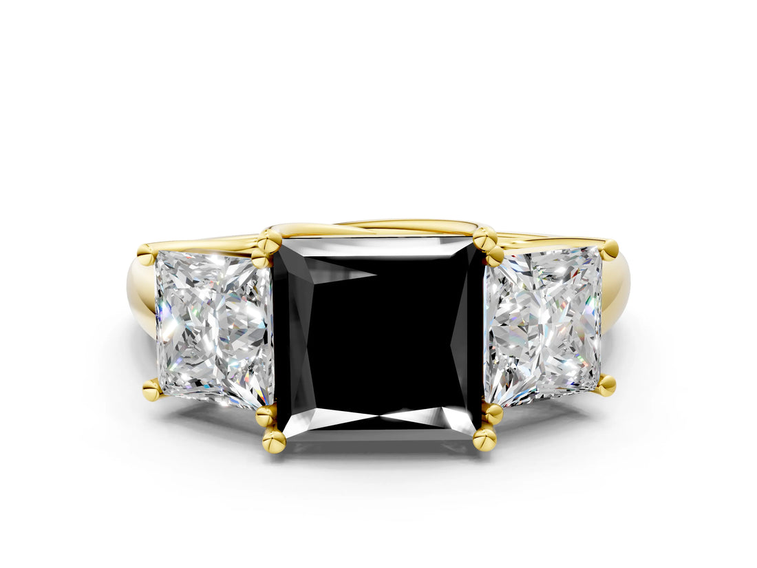 Yellow gold Three-Stone Fancy Black Princess Cut Diamond Engagement Ring with Prong Setting_3