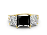 Yellow gold Three-Stone Fancy Black Princess Cut Diamond Engagement Ring with Prong Setting_3
