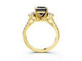 Yellow gold Three-Stone Fancy Black Princess Cut Diamond Pavé Band with Four-Prong Setting_3