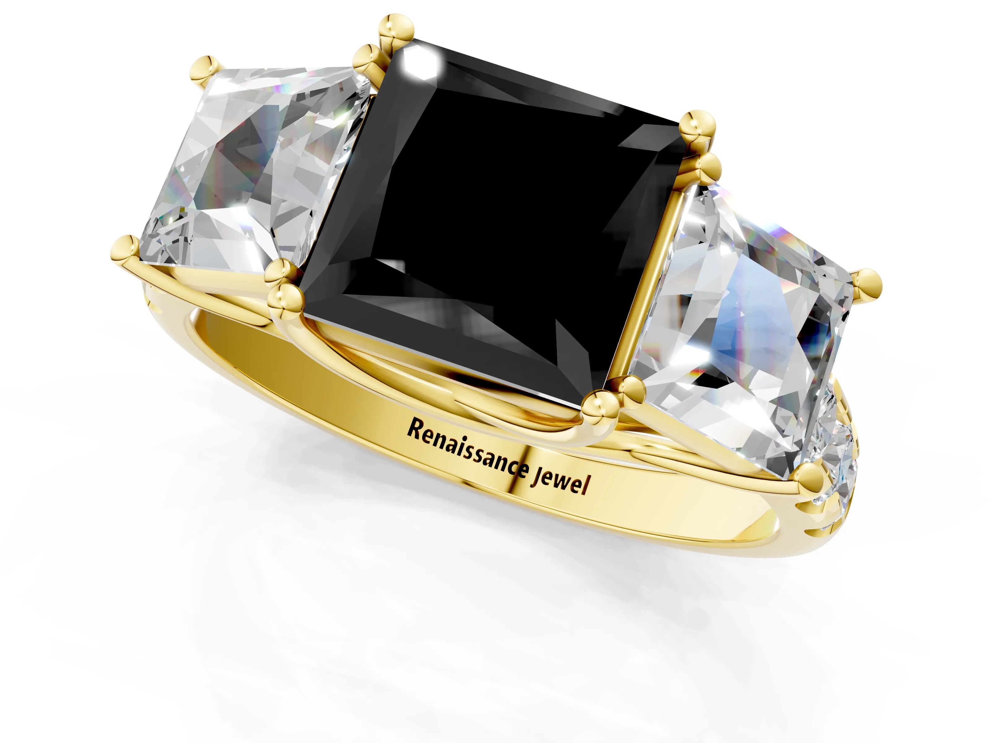 Yellow gold Three-Stone Fancy Black Princess Cut Diamond Pavé Band with Prong Setting_1
