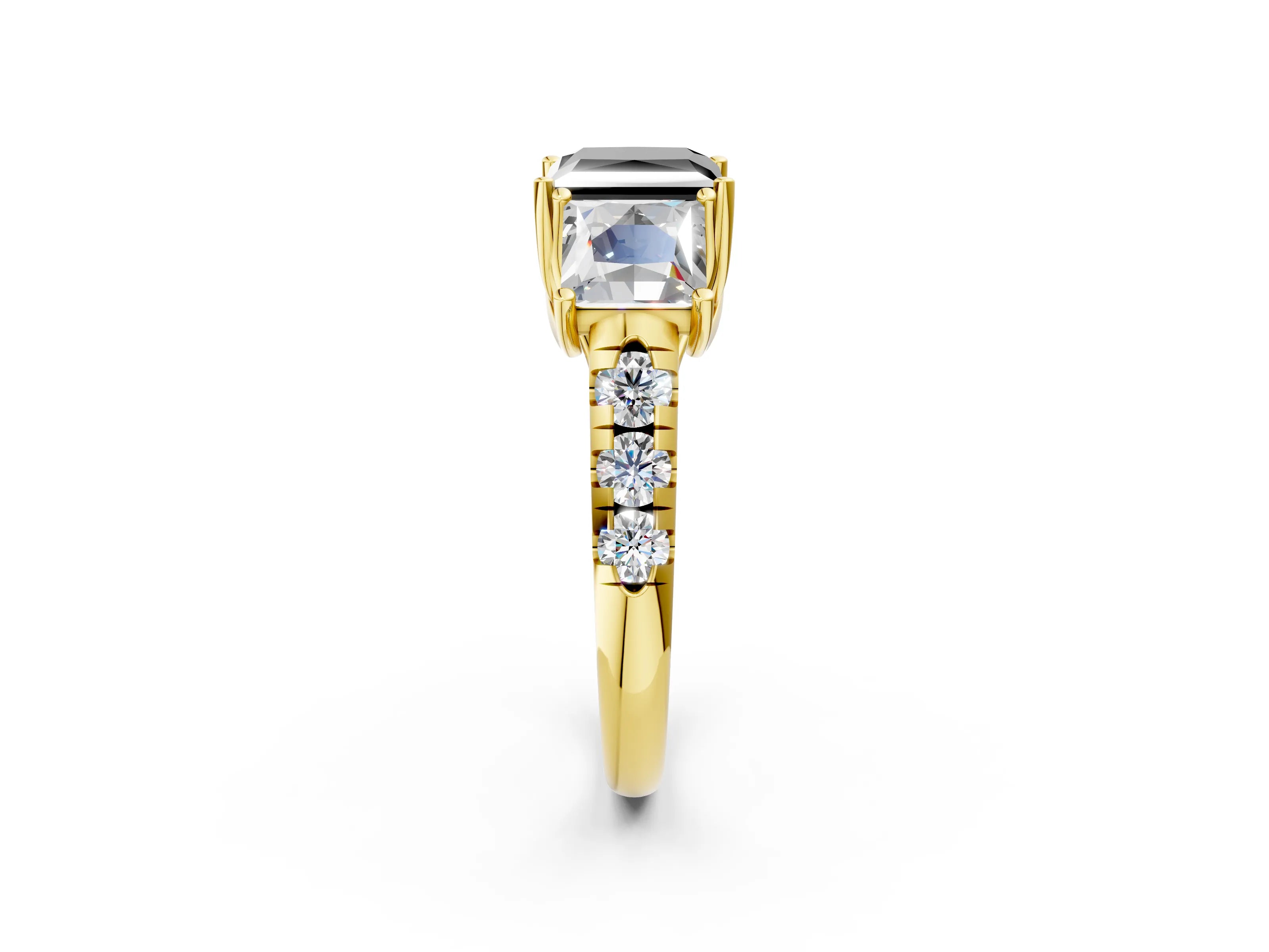 Yellow gold Three-Stone Fancy Black Princess Cut Diamond Pavé Band with Prong Setting_2