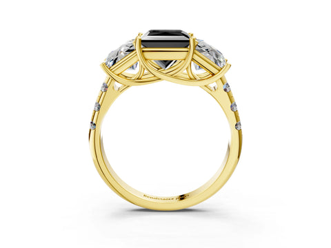 Yellow gold Three-Stone Fancy Black Princess Cut Diamond Pavé Band with Prong Setting_3