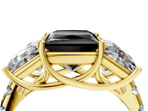 Yellow gold Three-Stone Fancy Black Princess Cut Diamond Pavé Band with Prong Setting_4