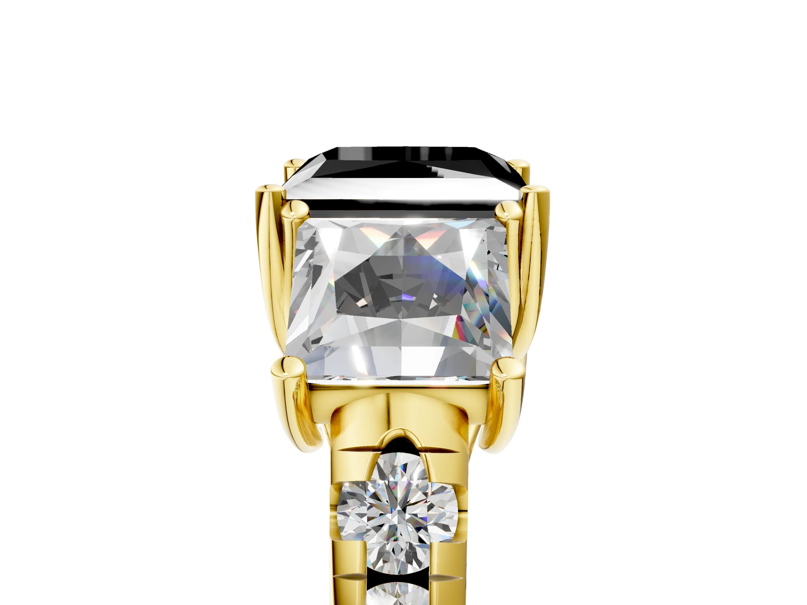 Yellow gold Three-Stone Fancy Black Princess Cut Diamond Pavé Band with Prong Setting_5