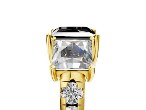 Yellow gold Three-Stone Fancy Black Princess Cut Diamond Pavé Band with Prong Setting_5