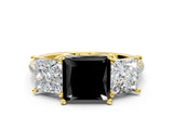 Yellow gold Three-Stone Fancy Black Princess Cut Diamond Ring with Pavé Band and Prong Setting_24