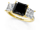 Yellow gold Three-Stone Fancy Black Princess Cut Diamond Ring with Pavé Band and Prong Setting_25
