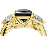 Yellow gold Three-Stone Fancy Black Princess Cut Diamond Ring with Pavé Band and Prong Setting_28