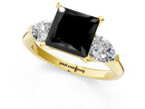 Yellow gold Three-Stone Fancy Black Princess Cut Diamond Ring with Pear Side Stones and Four-Prong Setting_1