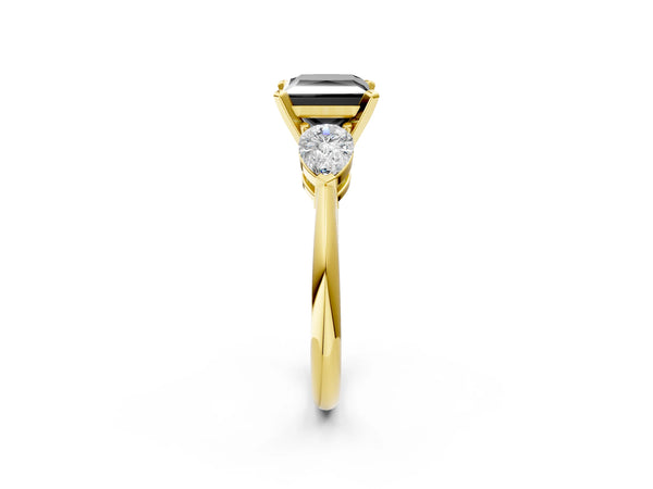 Yellow Gold Princess Cut Three Stone Engagement Ring Setting for Black Center with Pear Side Stones