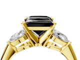 Yellow gold Three-Stone Fancy Black Princess Cut Diamond Ring with Pear Side Stones and Four-Prong Setting_4