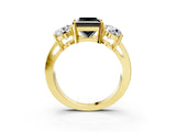 Yellow gold Three-Stone Fancy Black Princess Cut Diamond Ring with Round Side Stones, Classic Band, and Four-Prong Setting_15