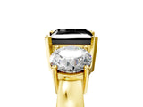 Yellow gold Three-Stone Fancy Black Princess Cut Diamond Ring with Round Side Stones, Classic Band, and Four-Prong Setting_17