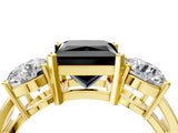 Yellow gold Three-Stone Fancy Black Princess Cut Diamond Ring with Round Side Stones, Classic Band, and Four-Prong Setting_4