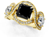 Yellow gold Three-Stone Fancy Black Princess Cut Diamond Wave Pave Band with Prong Setting_1