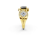 Yellow gold Three-Stone Fancy Black Princess Cut Diamond Wave Pave Band with Prong Setting_2