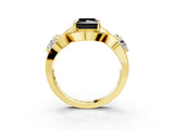 Yellow gold Three-Stone Fancy Black Princess Cut Diamond Wave Pave Band with Prong Setting_3