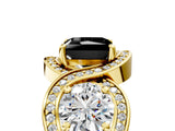 Yellow gold Three-Stone Fancy Black Princess Cut Diamond Wave Pave Band with Prong Setting_5