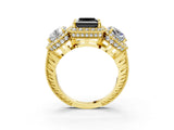 Yellow gold Three-Stone Fancy Black Princess Cut Halo Diamond Milgrain Band with Four-Prong Setting_3