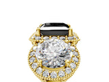 Yellow gold Three-Stone Fancy Black Princess Cut Halo Diamond Milgrain Band with Four-Prong Setting_5