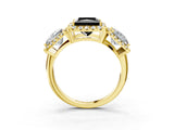 Yellow gold Three-Stone Fancy Black Princess Cut Halo Diamond Ring with Pave Band and Four-Prong Setting_3