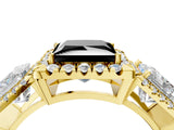 Yellow gold Three-Stone Fancy Black Princess Cut Halo Diamond Ring with Pave Band and Four-Prong Setting_4