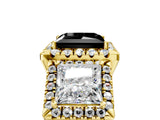 Yellow gold Three-Stone Fancy Black Princess Cut Halo Diamond Ring with Pave Band and Four-Prong Setting_5
