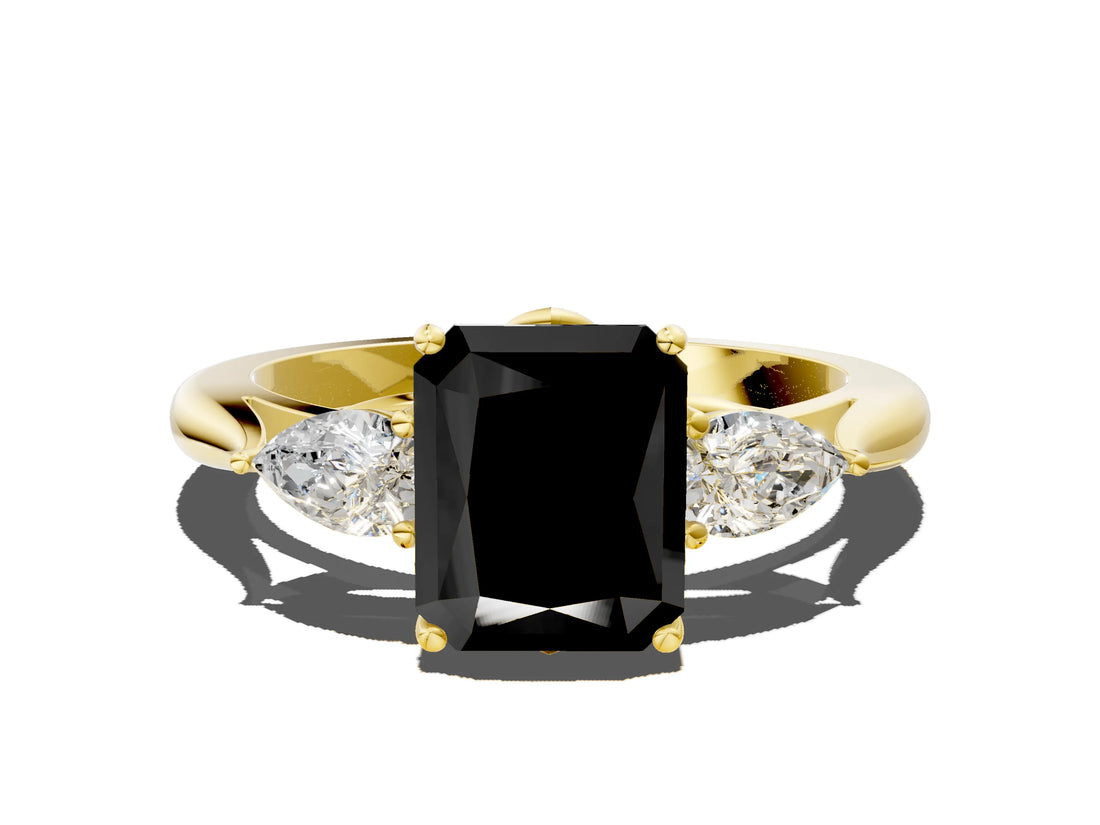 Yellow gold Three-Stone Fancy Black Radiant Cut Brilliant Diamond Solitaire Ring with Tapered Band and Four-Prong Setting_6