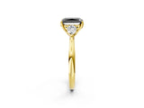Yellow gold Three-Stone Fancy Black Radiant Cut Brilliant Diamond Solitaire Ring with Tapered Band and Four-Prong Setting_8