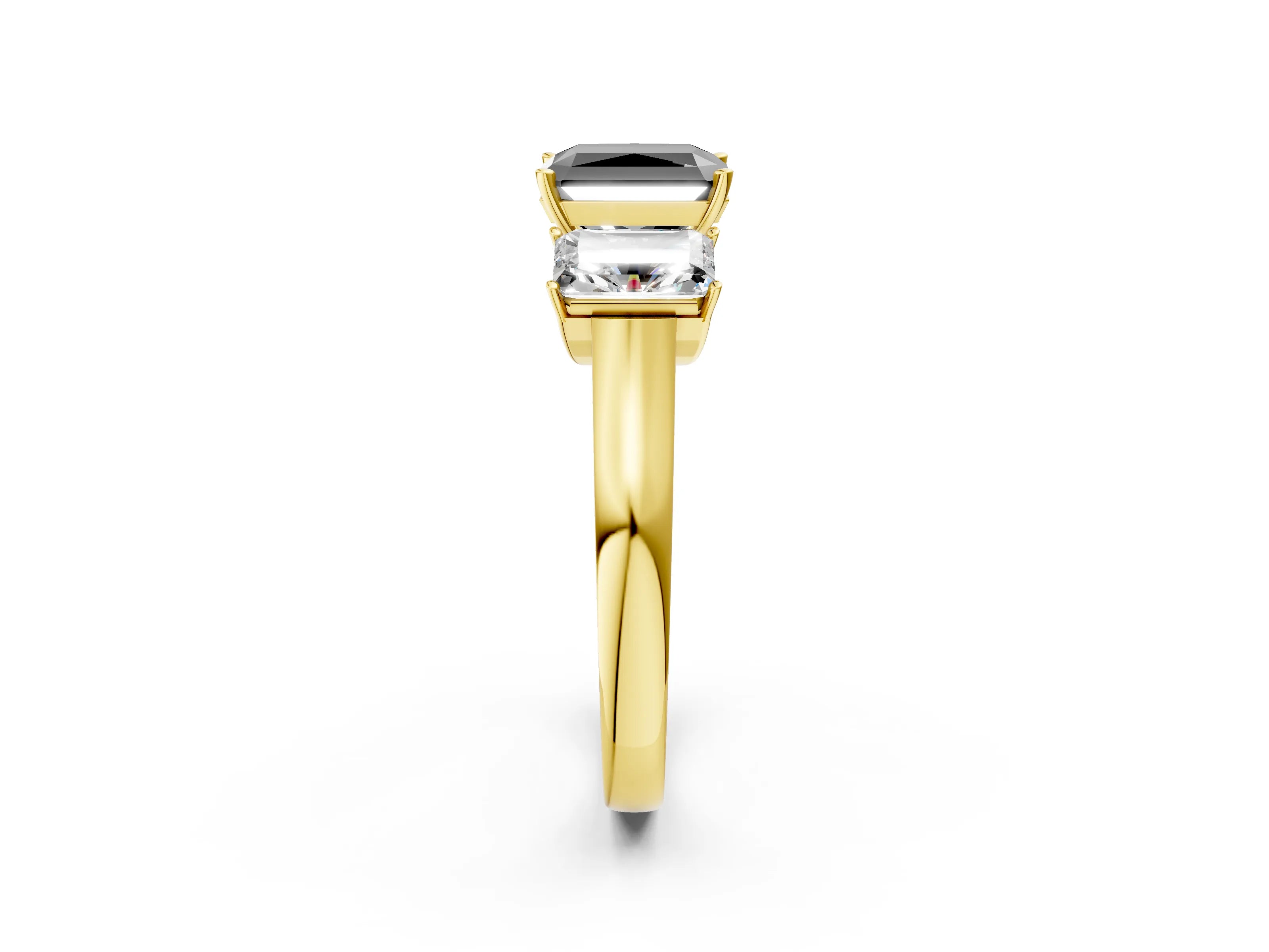 Yellow gold Three-Stone Fancy Black Radiant Cut Brilliant Diamond Trellis Ring with Comfort Fit Band_2