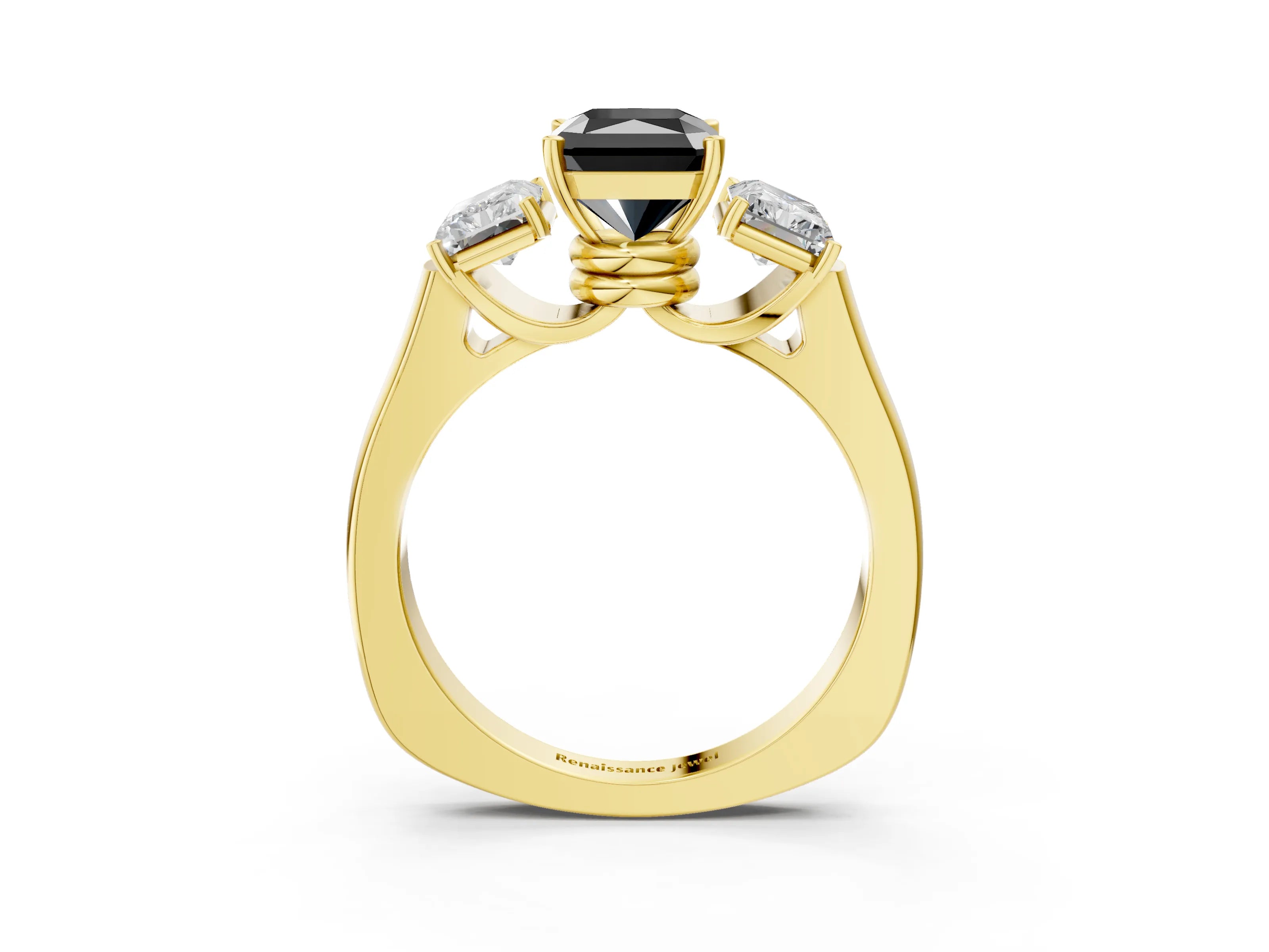 Yellow gold Three-Stone Fancy Black Radiant Cut Brilliant Diamond Trellis Ring with Comfort Fit Band_3