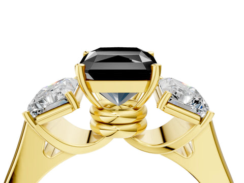 Yellow gold Three-Stone Fancy Black Radiant Cut Brilliant Diamond Trellis Ring with Comfort Fit Band_4