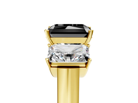 Yellow gold Three-Stone Fancy Black Radiant Cut Brilliant Diamond Trellis Ring with Comfort Fit Band_5