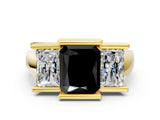Yellow gold Three Stone Fancy Black Radiant Cut Cut Channel Set Diamond Ring