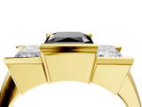 Yellow gold Three Stone Fancy Black Radiant Cut Cut Channel Set Diamond Ring_4