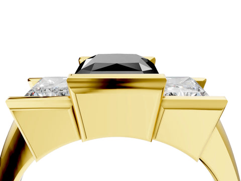 Yellow gold Three Stone Fancy Black Radiant Cut Cut Channel Set Diamond Ring_4