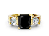 Yellow gold Three-Stone Fancy Black Radiant Cut Cut Classic Band Prong Setting Ring